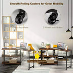 Costway Patented Sofa Side End Table 360 Rotating Bookcase w/Storage Shelves & Wheels Brown/Rustic Brown/Natural
