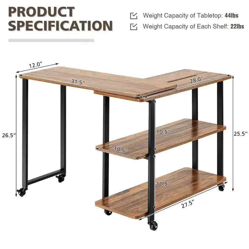 Costway Patented Sofa Side End Table 360 Rotating Bookcase w/Storage Shelves & Wheels Brown/Rustic Brown/Natural
