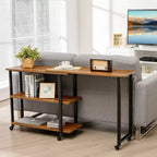 Costway Patented Sofa Side End Table 360 Rotating Bookcase w/Storage Shelves & Wheels Brown/Rustic Brown/Natural