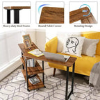 Costway Patented Sofa Side End Table 360 Rotating Bookcase w/Storage Shelves & Wheels Brown/Rustic Brown/Natural