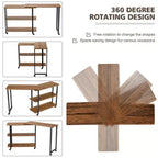 Costway Patented Sofa Side End Table 360 Rotating Bookcase w/Storage Shelves & Wheels Brown/Rustic Brown/Natural
