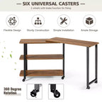 Costway Patented Sofa Side End Table 360 Rotating Bookcase w/Storage Shelves & Wheels Brown/Rustic Brown/Natural