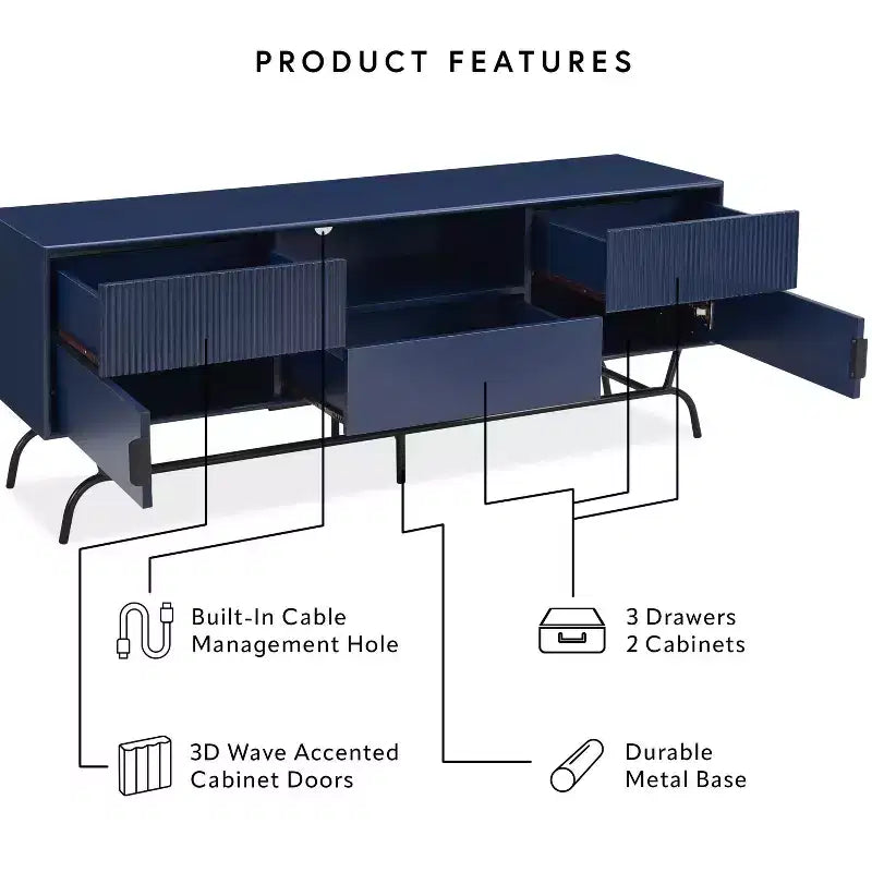 Mueble para TV miBasics Meadowgrove moderno con 3 cajones y gabinete para televisores de hasta 65 pulgadas