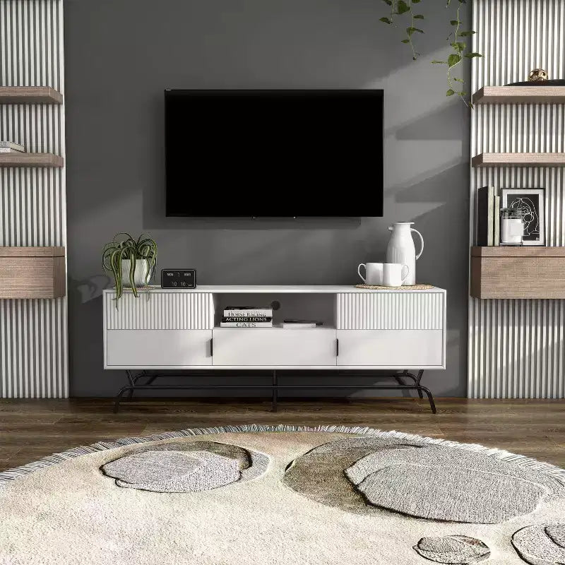 Mueble para TV miBasics Meadowgrove moderno con 3 cajones y gabinete para televisores de hasta 65 pulgadas