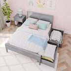 Estructura de cama matrimonial con cajones de almacenamiento, cama de plataforma de madera maciza para niños
