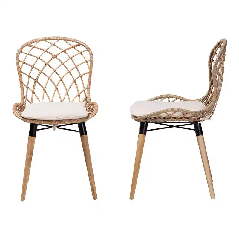 Conjunto de sillas de comedor de ratán y metal de estilo bohemio moderno Sabelle de bali & pari
