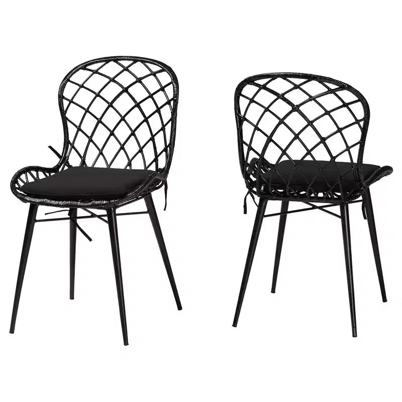 Conjunto de sillas de comedor de ratán y metal de estilo bohemio moderno Sabelle de bali & pari